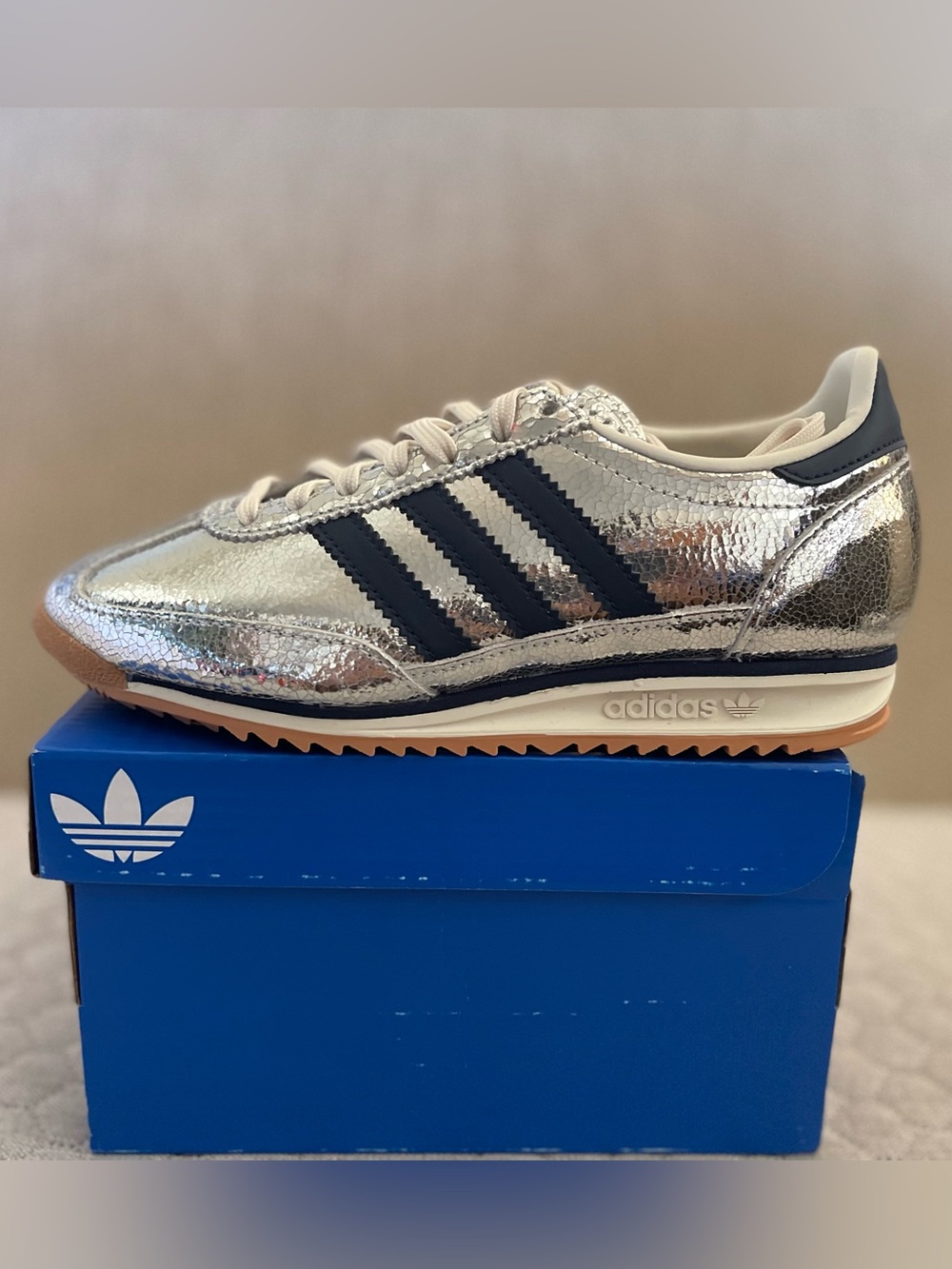 Size 5.5 - Adidas SL 72 OG W Silver Metallic Collegiate Navy JH8654 Women's New